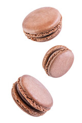 Chocolate Macarons with chocolate filling on a white isolated background