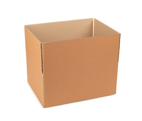 Cardboard box for storing goods and parcels by mail on a white isolated background.