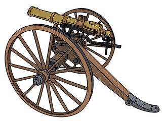 The vectorized hand drawing of an old Gatling multi barrel machine gun - 393122964