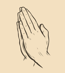 Praying hands. Palms folded together sketch vector illustration