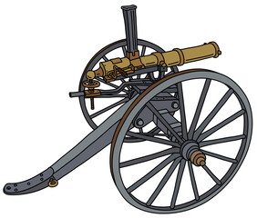 The vectorized hand drawing of an old Gatling multi barrel machine gun - 393123113