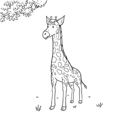 Cute Giraffe illustration outline stroke