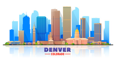 Denver ( Colorado ) skyline with panorama in white background. Vector Illustration. Business travel and tourism concept with modern buildings.