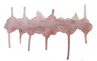 Watercolor stains texture with drib. Abstract hand painting background on white. Paint dripping