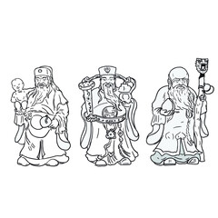 Fototapeta na wymiar Three gods in Chinese beliefs line drawing