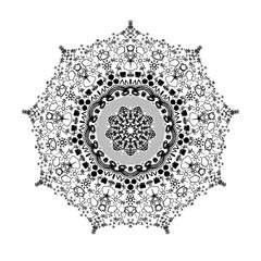 Mandala, tracery umbrella design, Various climates for a beautiful pattern or designed for coloring book page, tattoo, postcard, cover or yoga template. Binary monochrome on black and white art.