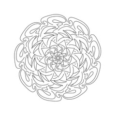 Mandala, tracery wave and sea, beautiful pattern or designed for coloring book page, tattoo, postcard, cover or yoga template. Binary monochrome on black and white art.