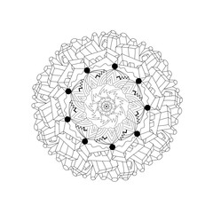 Mandala, tracery dam or wall to protect the location design, beautiful pattern or designed for coloring book page, tattoo, postcard, cover or yoga template. Binary monochrome on black and white art.