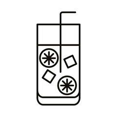 beverage with ice cubes and lemon in glass line style icon