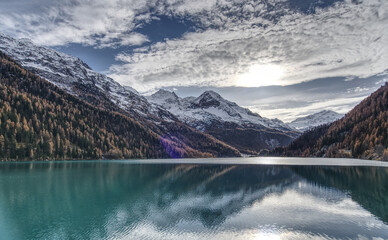 Beautiful shot of the valley Martelltal with the lake Zufrittsee in South Tyrol, Italy