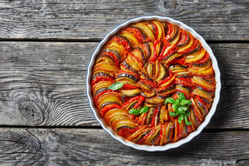 ratatouille, veggies stew in a round dish