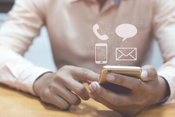 man using smart phone, Social media concept.
