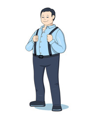Character office worker pants with suspenders