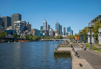 Melbourne city skyline by the river