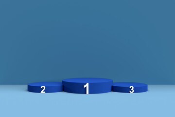 Circular ranking podium with space for product or object presentation blue background, 3D rendering illustration