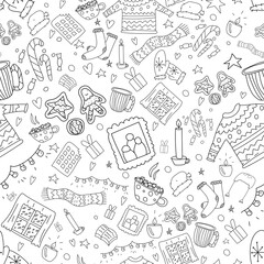 Hand drawn doodle unwram pattern for Christmas mood.