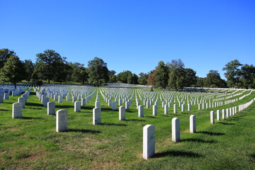 Fototapeta na wymiar WASHINGTON DC, USA - OCT 5, 2016: Gravestones on Arlington National Cemetery in Washington on 5 October 2016.The cemetery was established during the Civil War on the grounds of Arlington House