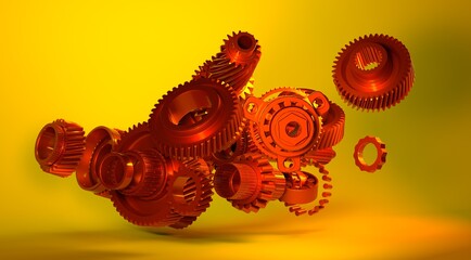 gear connectipn technology concept 3d yellow