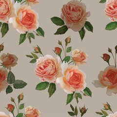 Roses seamless pattern, botanical illustration  vector illustration