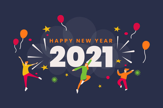 Happy new year 2021 background, happy people illustration, new year, background