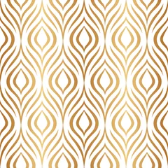 Behang Pauw Vector naadloos patroon. Gouden abstracte geometrische achtergrond. Moderne stijlvolle bloementextuur. Gouden rooster. Pauwenveer. Boheems ontwerp voor prints. Herhalende elegante bloemen. Ditsy vogel verenkleed