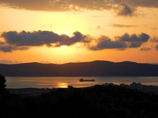 Sunrise over the town of Lavrio, in Attica, Greece