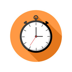 Stopwatch circle with long shadow isolate on white background.