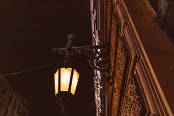 vintage street lantern retro city at night europe building history