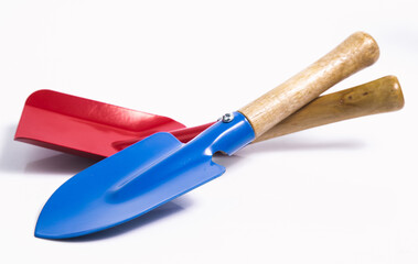 Garden tools shovel and fork isolated on white background
