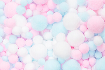 White, pink and blue soft pompons.