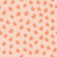 Random seamless pattern with little stars pink silhouettes. Pastel background. Cartoon abstract print.