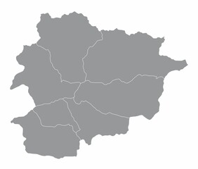 The Andorra isolated map divided in administrative areas