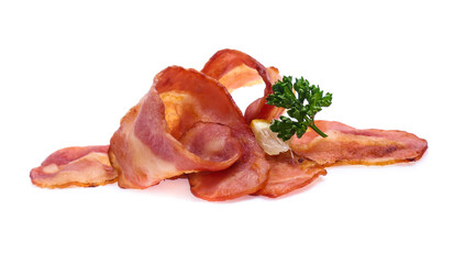 Cooked bacon rashers isolated on white