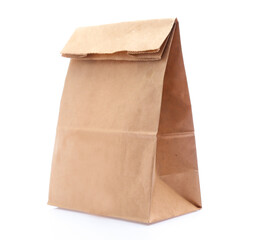 Brown paper bag on white background