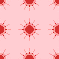 Seamless pattern of large isolated red suns. The elements are evenly spaced. Vector illustration on light red background