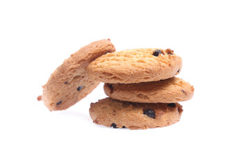 Chocolate chip cookies isolated on white background. Sweet biscuits
