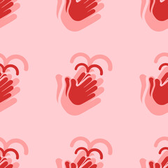 Seamless pattern of large isolated red washing hands symbols. The elements are evenly spaced. Vector illustration on light red background