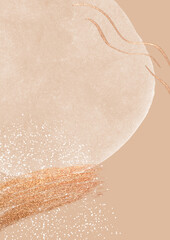 Conteporary luxurious beige abstract painted background texture with shiny metallic gold glitter