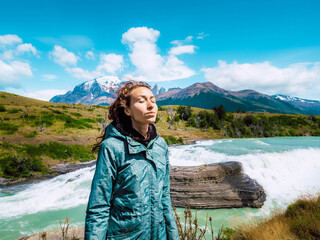 Naklejka premium person in the mountains