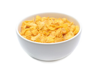 Cornflakes on bowl  isolated on white background