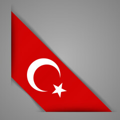 Turkey flag. Realistic flag of Turkey. Corner tape. Isolate on a gray background. Corner banner. Vector illustration.