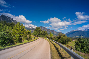 Bike tour by the Carretera Austral landscape at Patagonia - Chile.