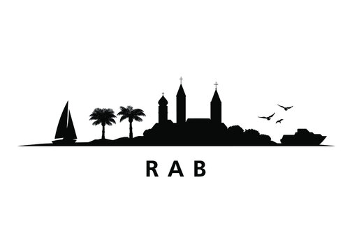 Rab Island in Croatia Skyline Landscape Vector Graphic