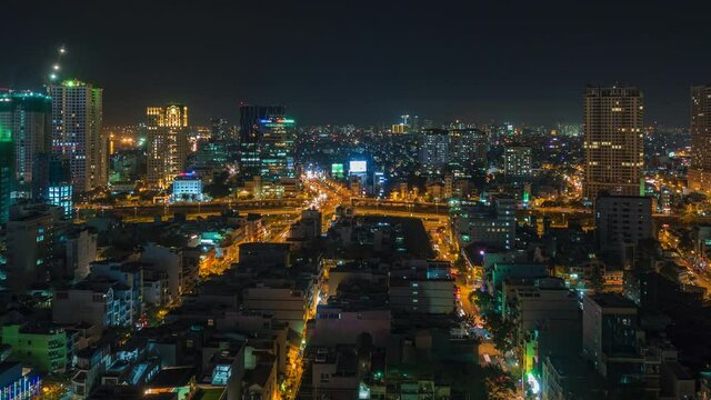 Zoom out time lapse view of Ho Chi Minh City aka Saigon cityscape in southern Vietnam. Ho Chi Minh City is the most populous and largest city in the country.	