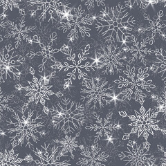 Winter shiny silver pattern with glitter snowflakes