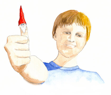 Boy with Santa on his thumb.