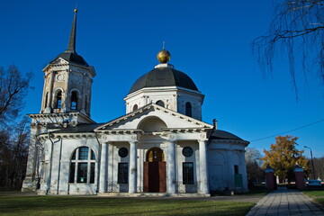 Fototapeta na wymiar Orthodox Church of St. John the Baptist on the territory of the Goncharovs' estate, the village of Yaropolets, Moscow region, Russia.