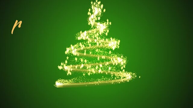 Isolated Tracing christmas tree outline animation on a Green gradiant background. Merry Christmas write on text animation.