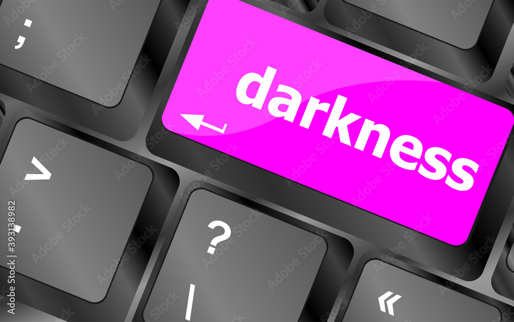 Poster darkness word on keyboard key, notebook computer button