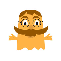 Cheerful yellow and bright creature with round glasses, mustache